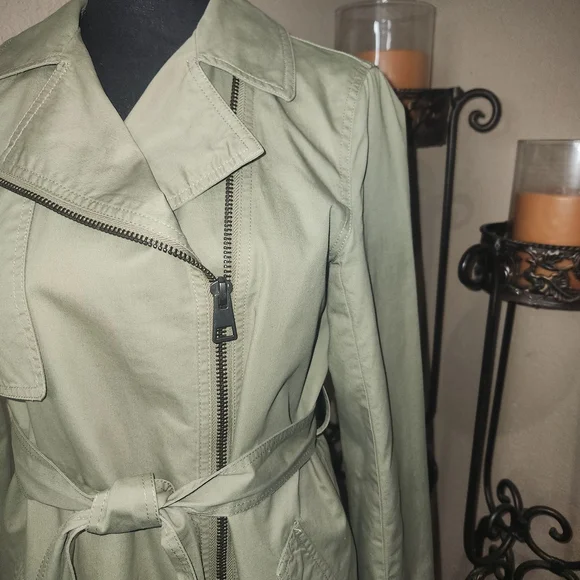 NWOT Zara Basics Outerwear Olive Green‎ Trench Coat - Picture 3 of 6